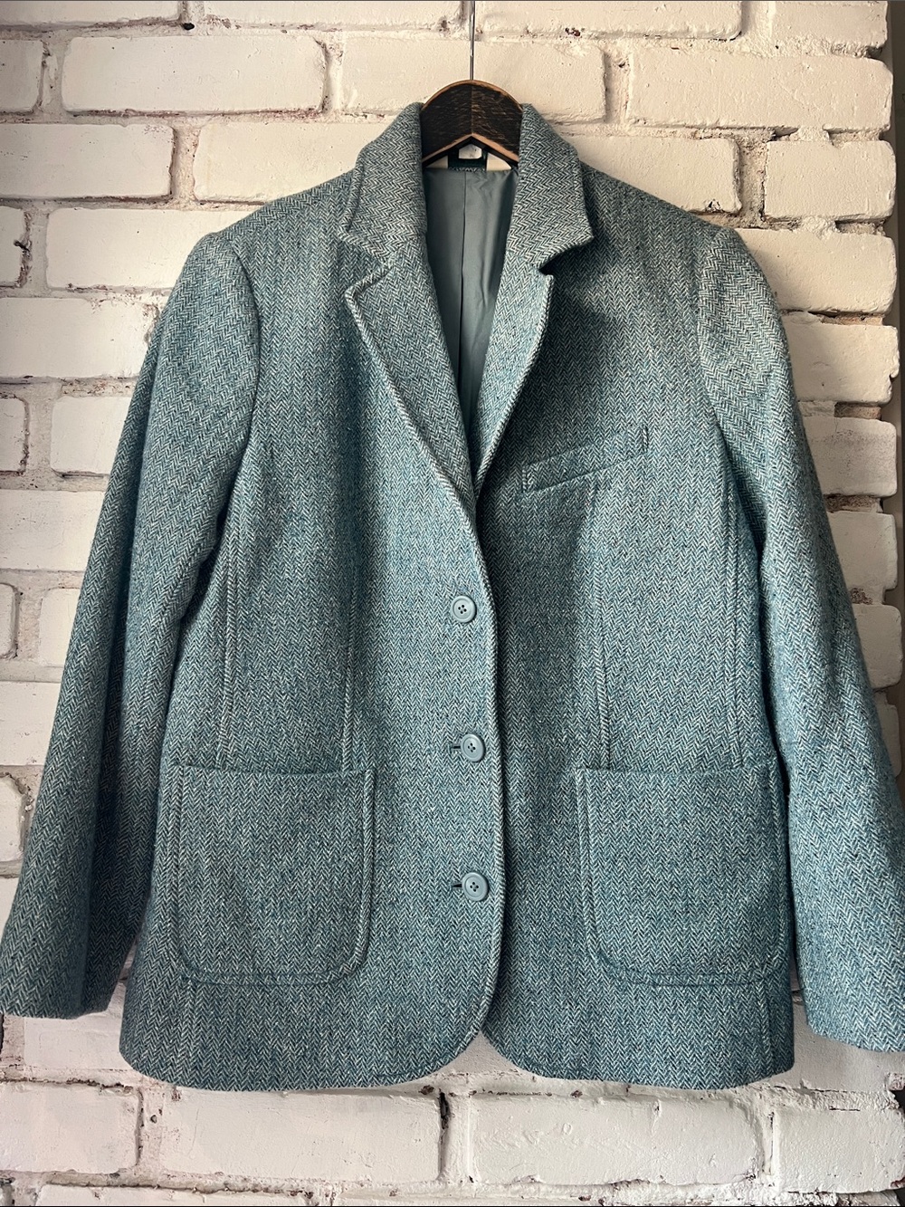 LL bean textured Women's Blue-Green Wool silk Blend Blazer